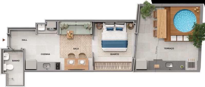 Planta 08 - 1 dorm 47,80m² - garden