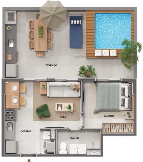Planta 09 - 1 dorm 58,69m² - garden