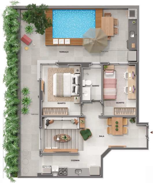 Planta 14 - 2 dorm 98,03m² - garden