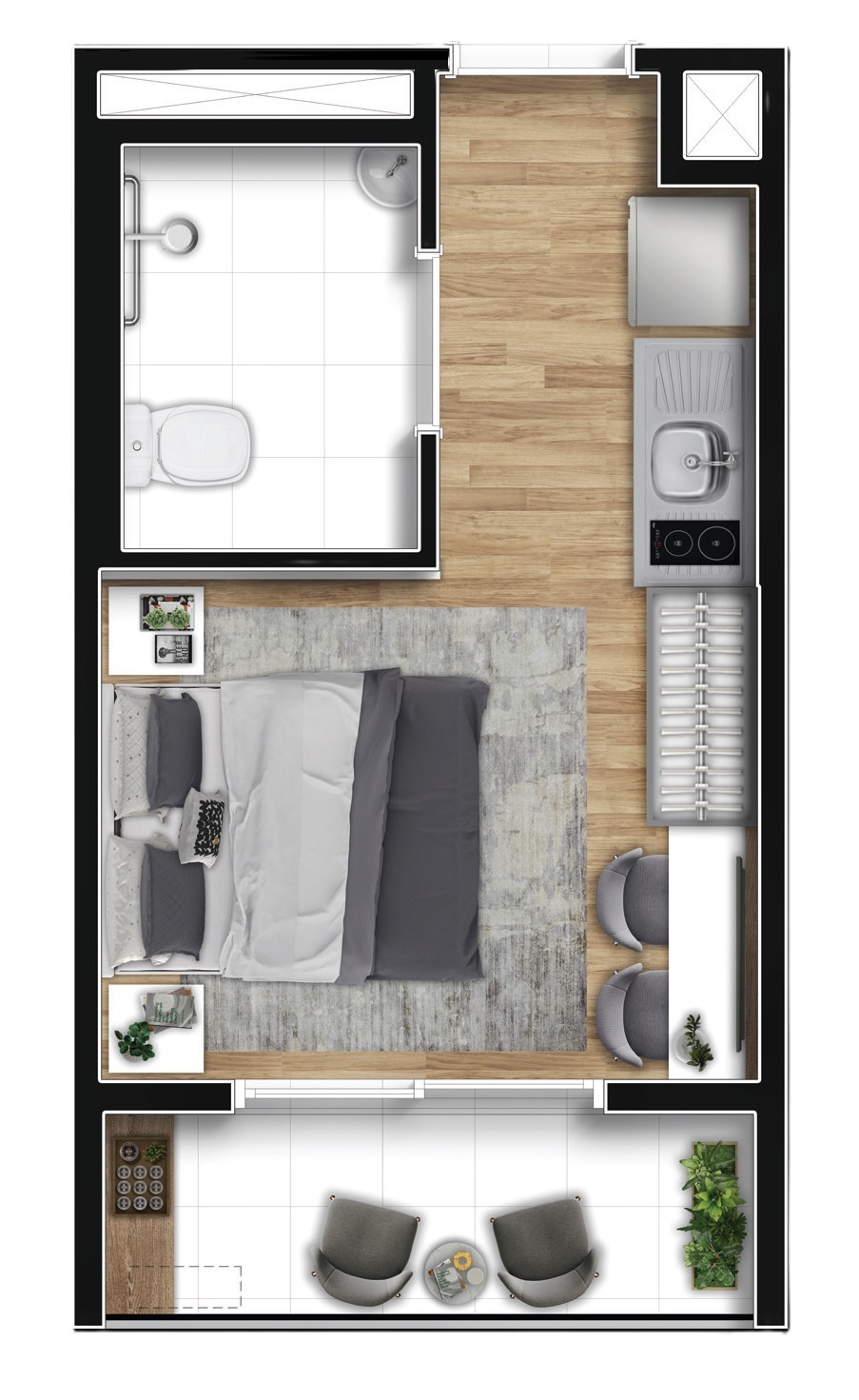 Planta 01 - 1 dorm 20,48m² - studio