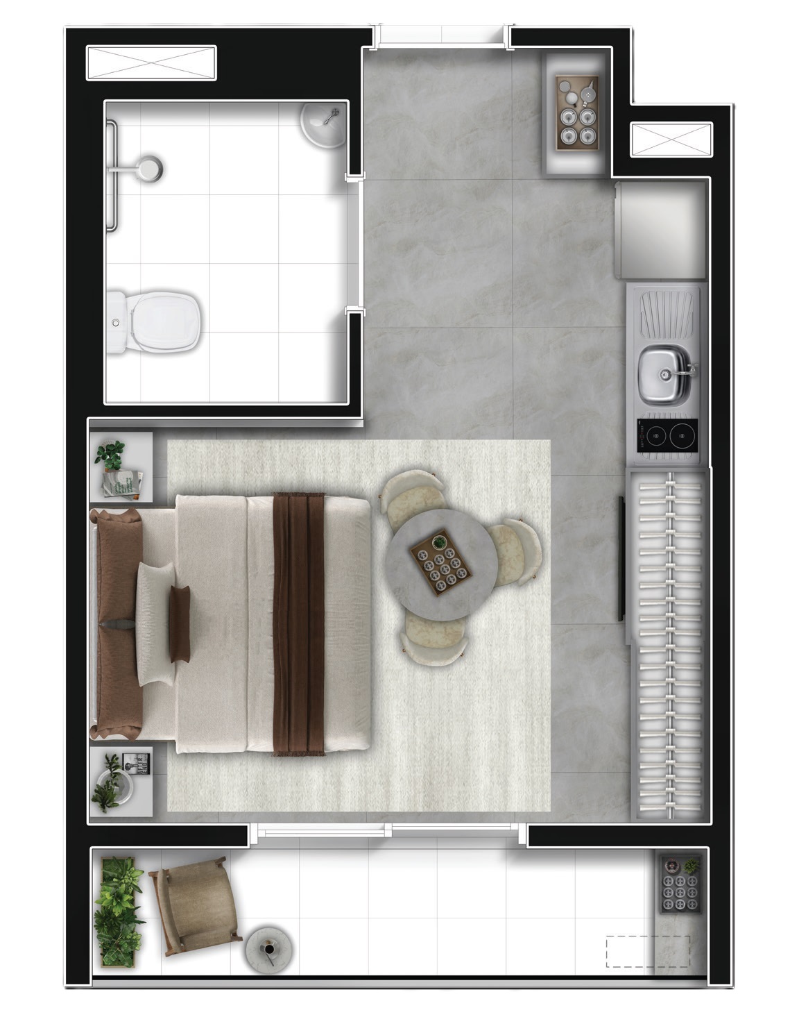 Planta 02 - 1 dorm 26,10m² - studio