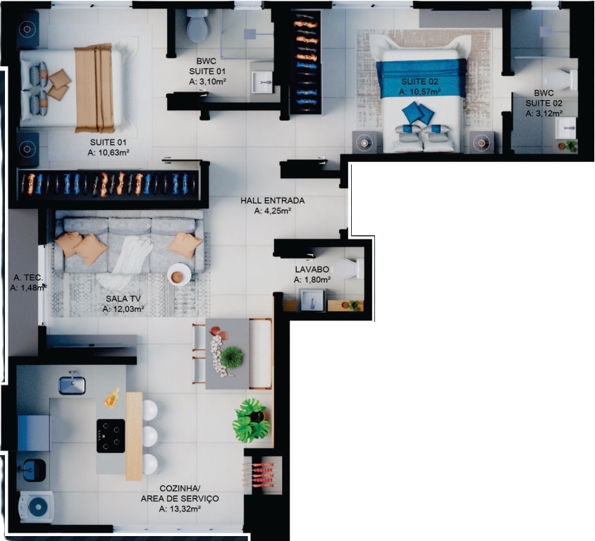 Planta 04 - 2 dorm 69,20m²