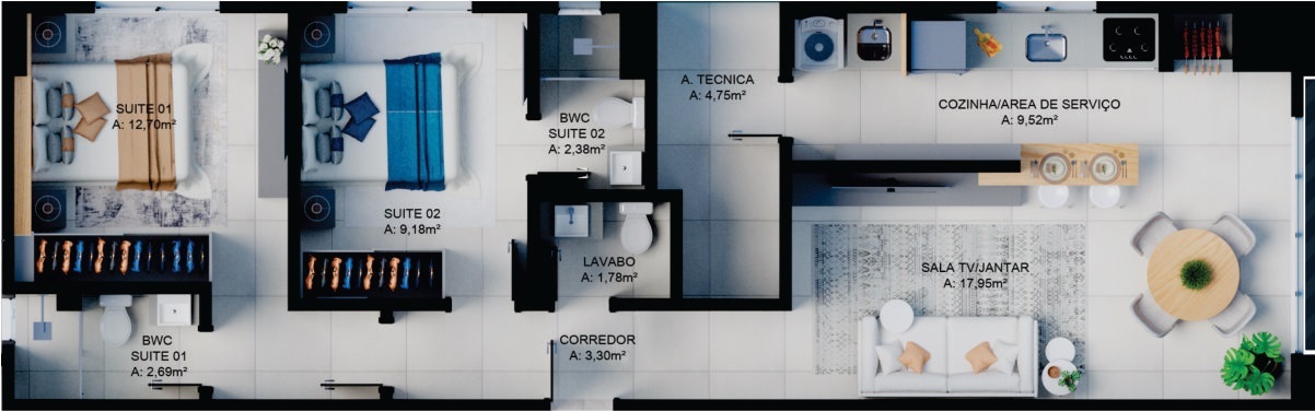 Planta 05 - 2 dorm 69,99m²