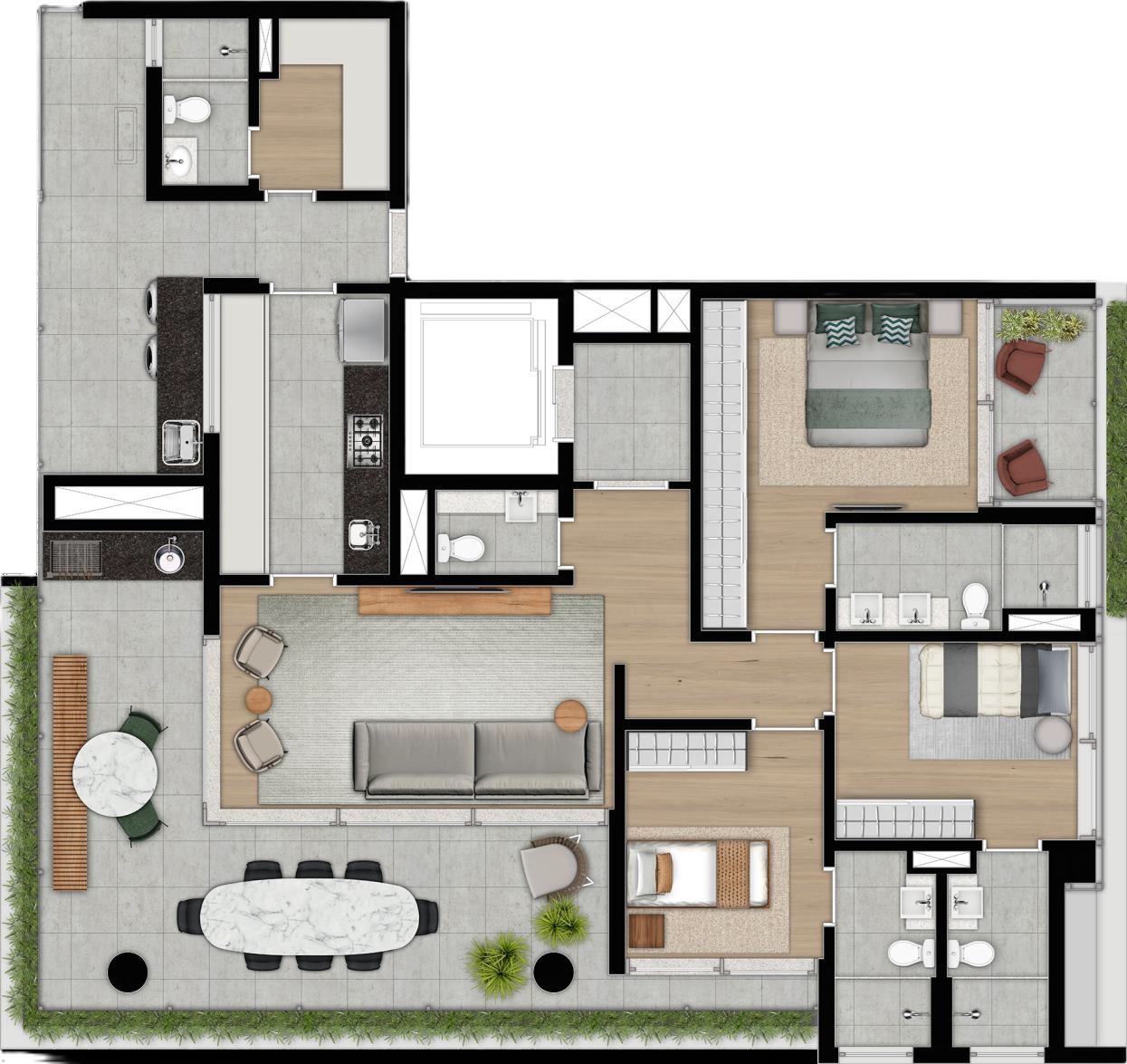 Planta 01 - 3 dorm 147m²