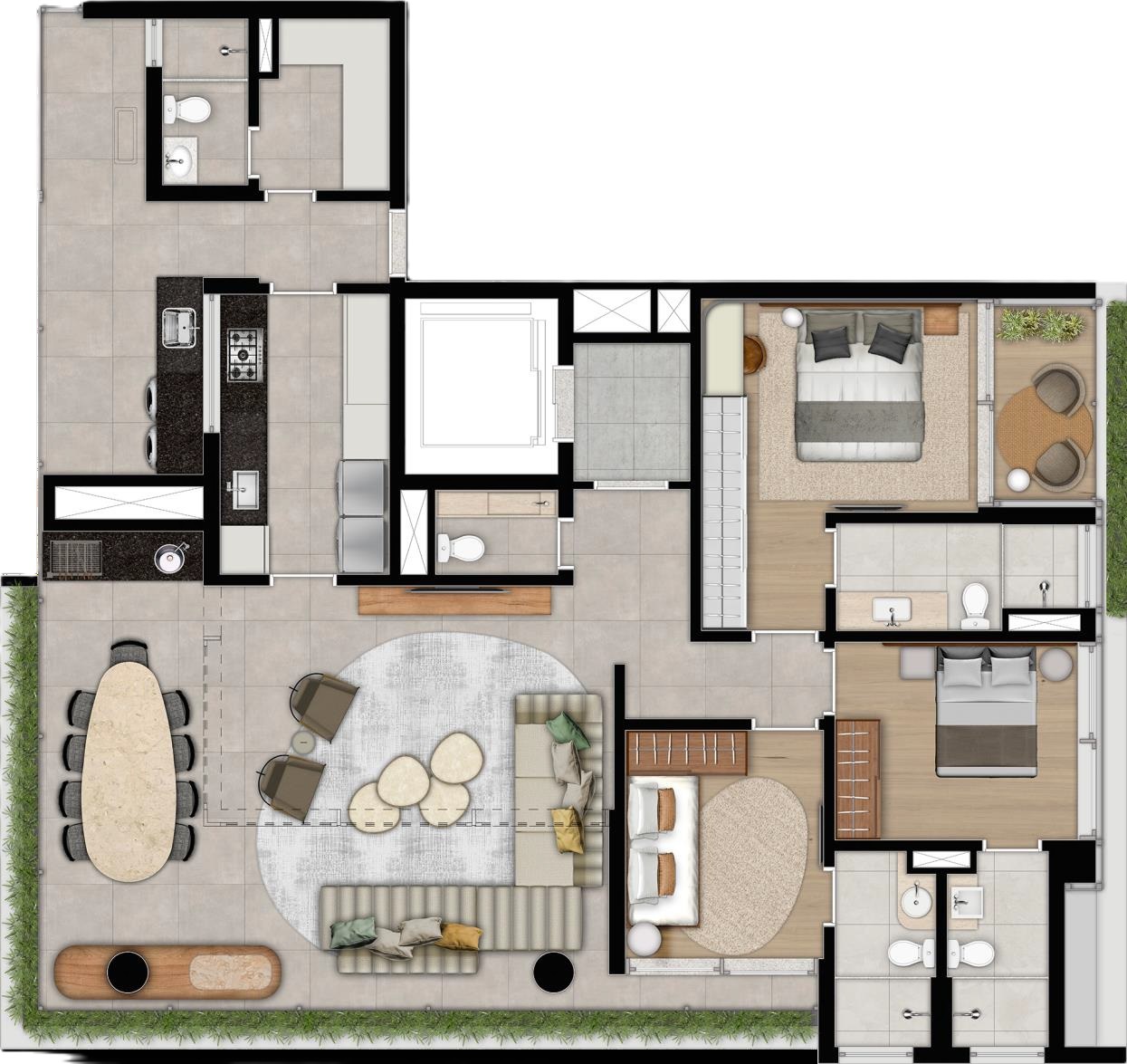 Planta 02 - 3 dorm 147m² - opção