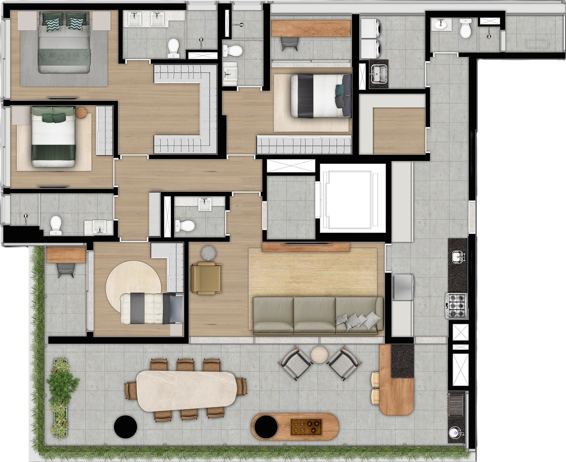 Planta 03 - 4 dorm 194m²