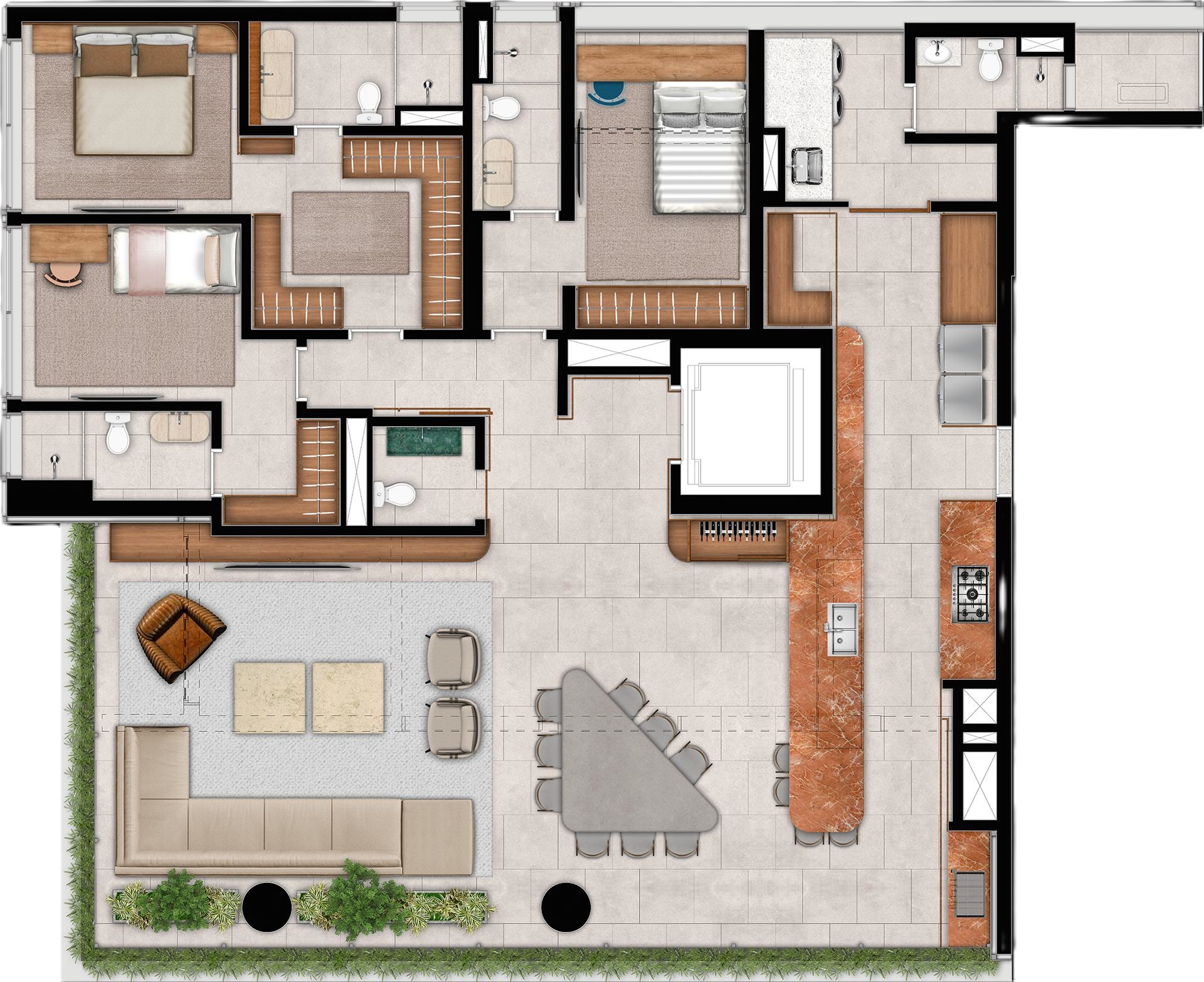 Planta 04 - 3 dorm 194m² - opção
