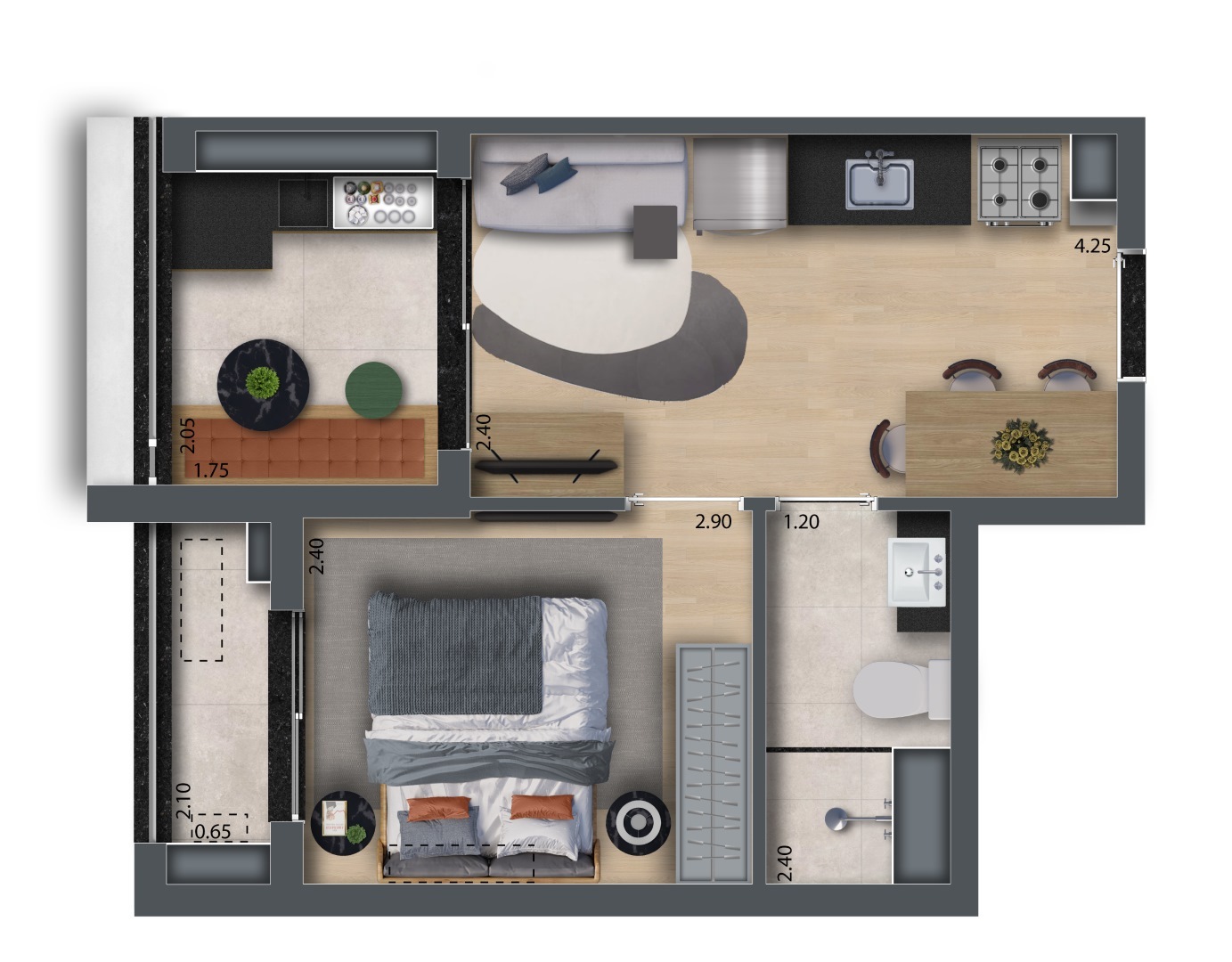 Planta 01 - 1 dorm 30,94m²