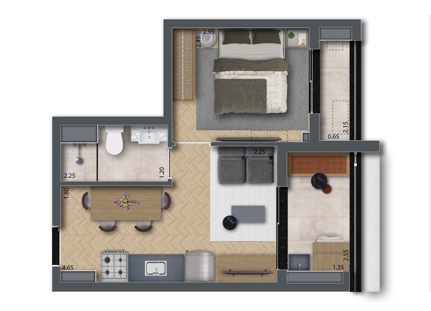 Planta 02 - 1 dorm 32,55m²