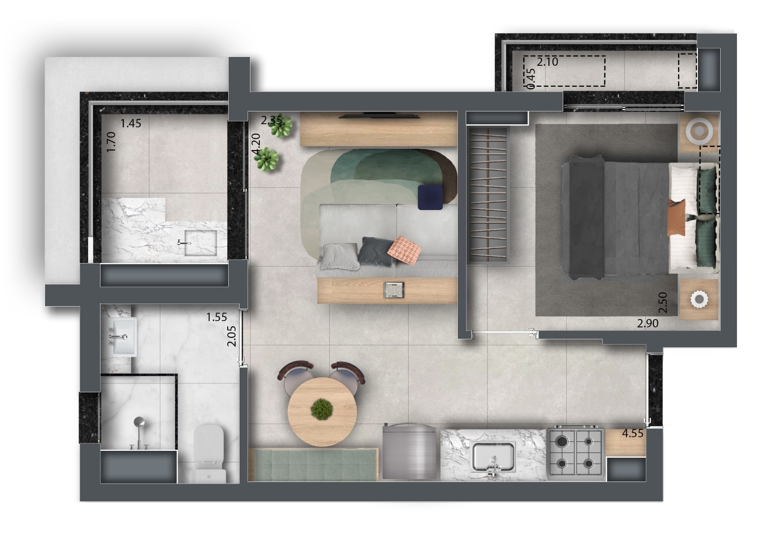 Planta 03 - 1 dorm 34,43m²