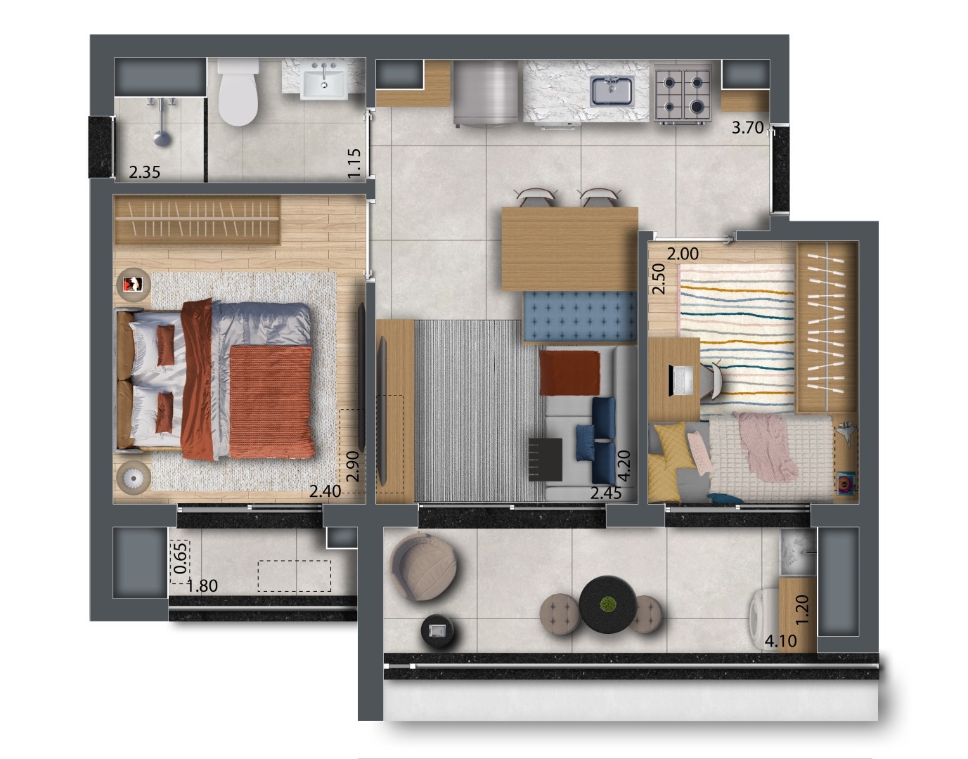 Planta 04 - 2 dorm 40,87m²