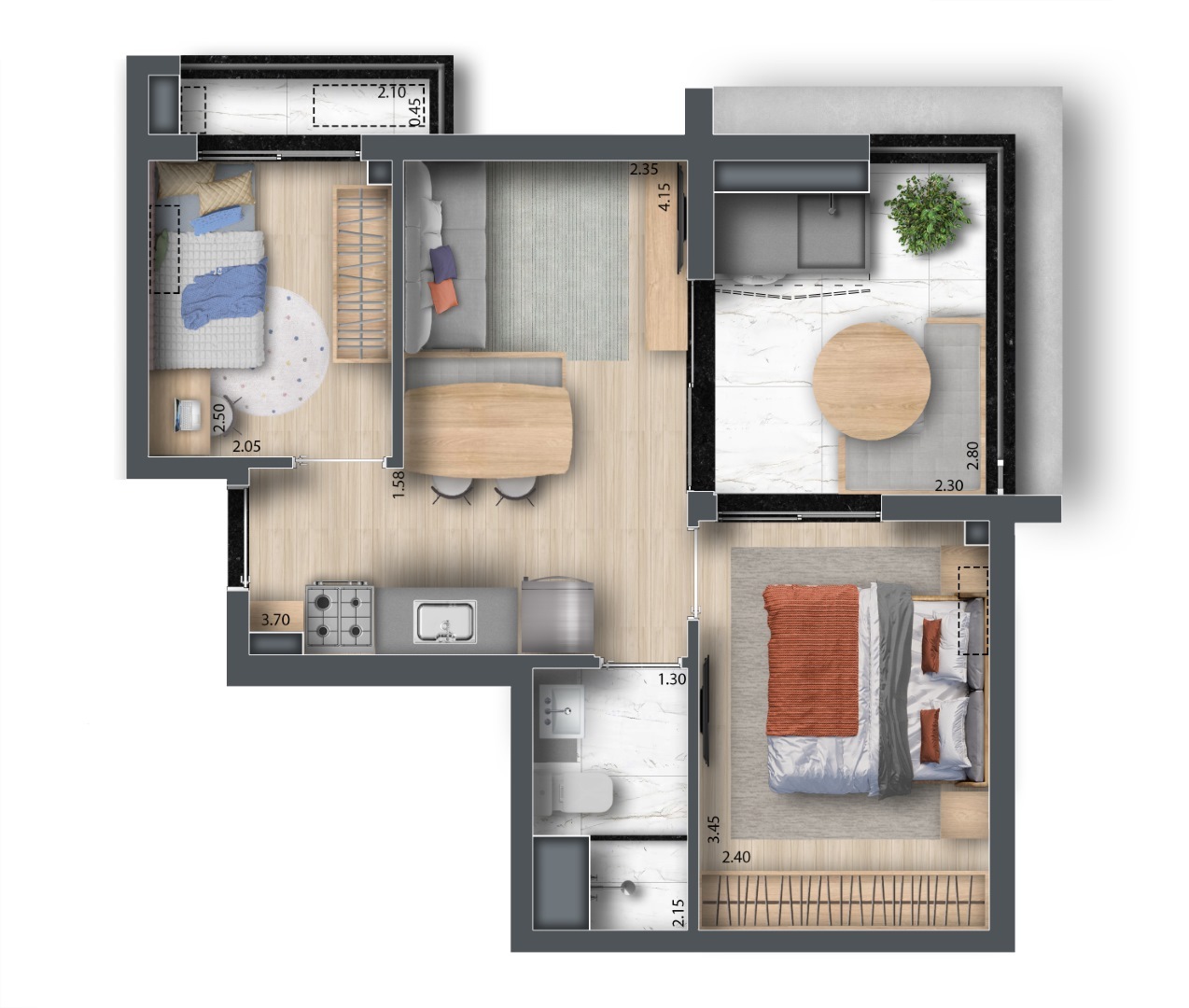 Planta 06 - 2 dorm 43,69m²