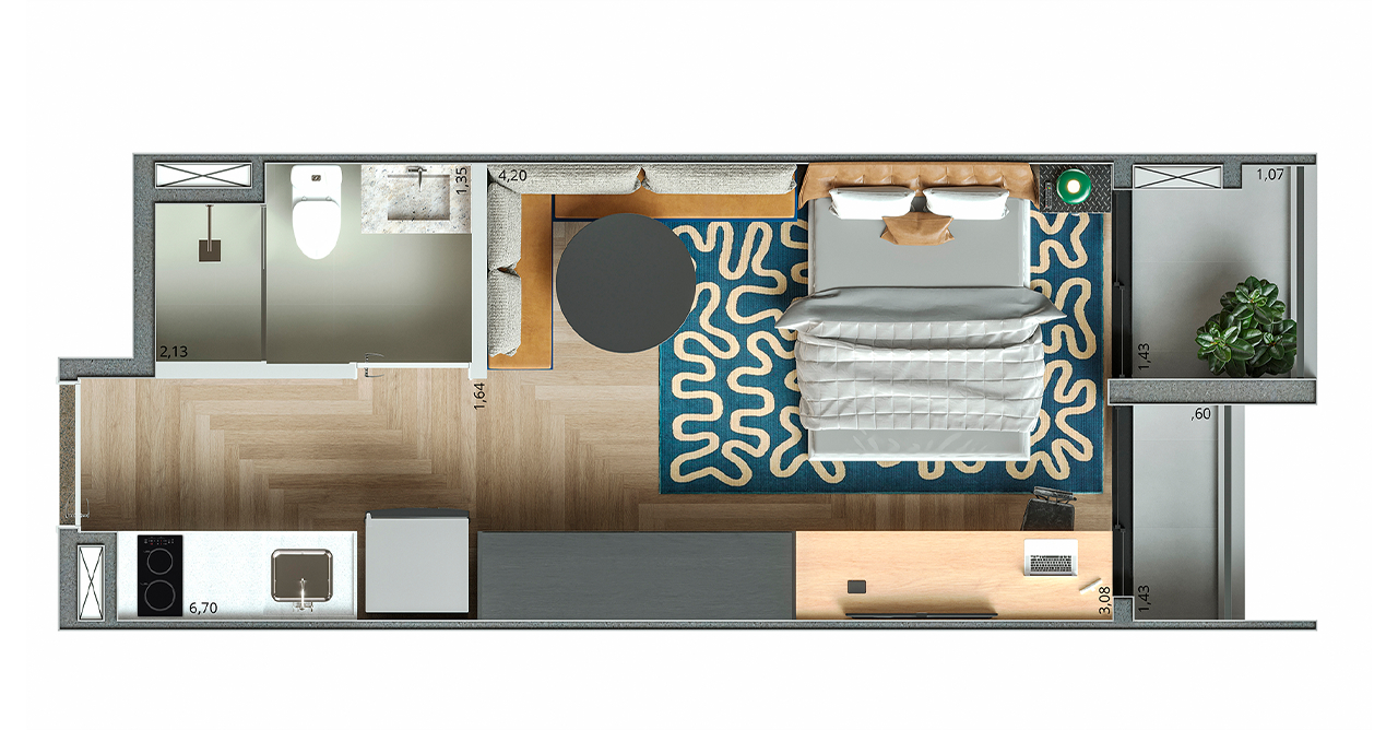 Planta 01 - 1 dorm 25,90m² - studio