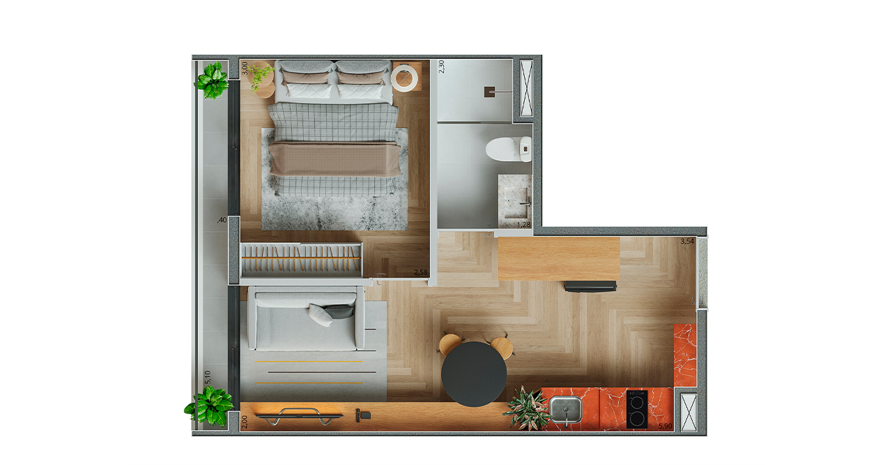 Planta 02 - 1 dorm 31,21m²
