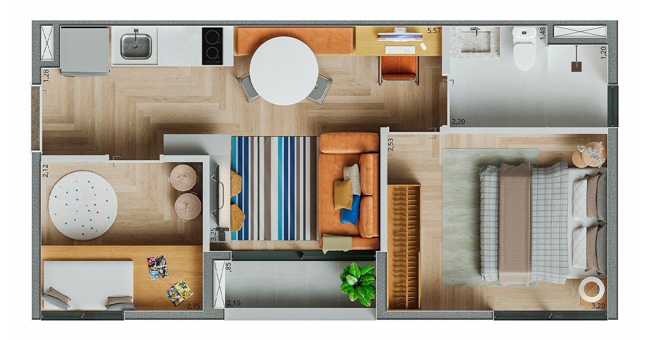Planta 03 - 2 dorm 36,67m²