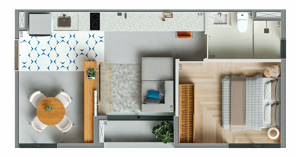 Planta 04 - 1 dorm 36,67m² - opção