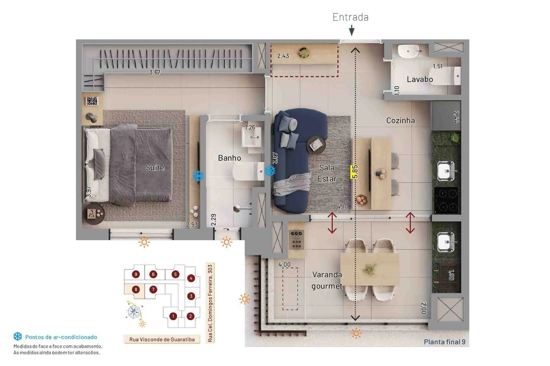 Planta 01 - 1 dorm 47m²