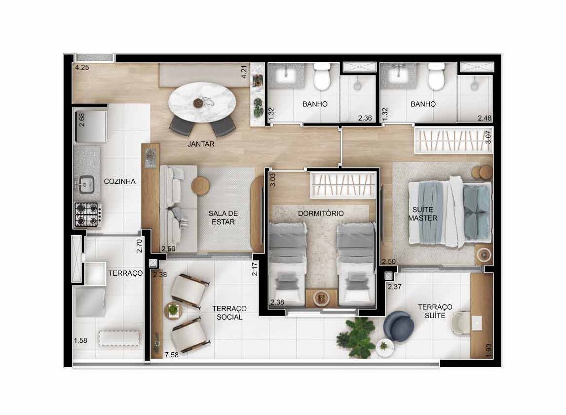 Planta 01 - 2 dorm 65m²