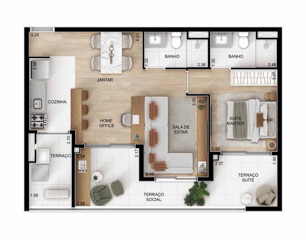 Planta 02 - 1 dorm 65m² - opção