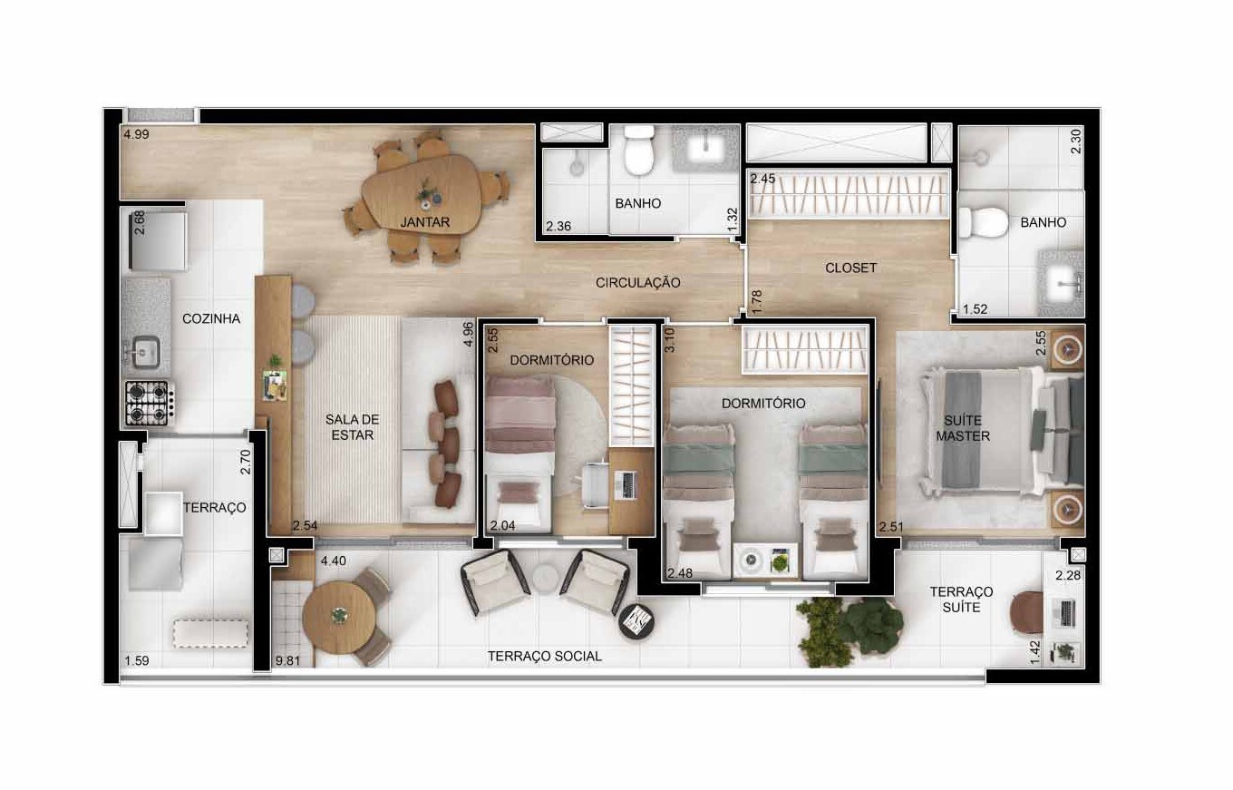 Planta 05 - 3 dorm 80m²