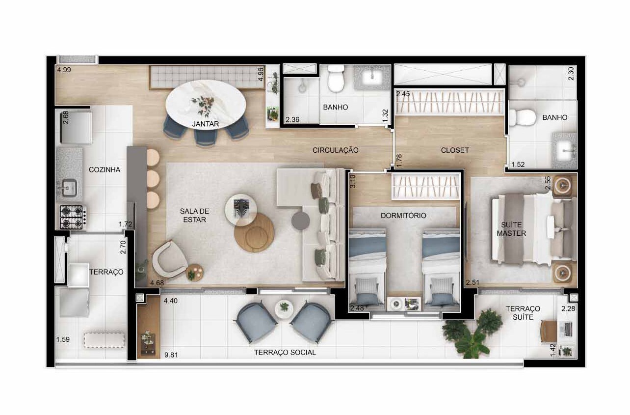 Planta 06 - 2 dorm 80m² - opção