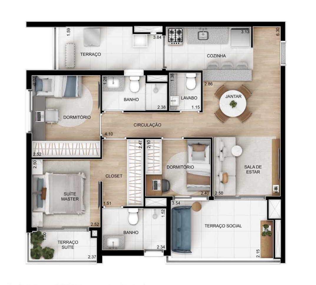 Planta 07 - 3 dorm 81m²