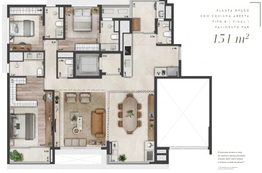 Planta 01 - 3 dorm 151m²