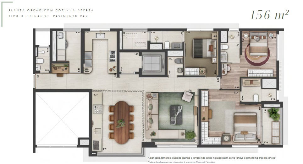 Planta 02 - 3 dorm 156m²