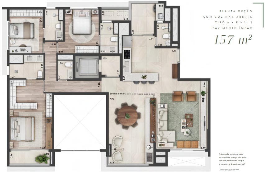 Planta 03 - 3 dorm 157m²