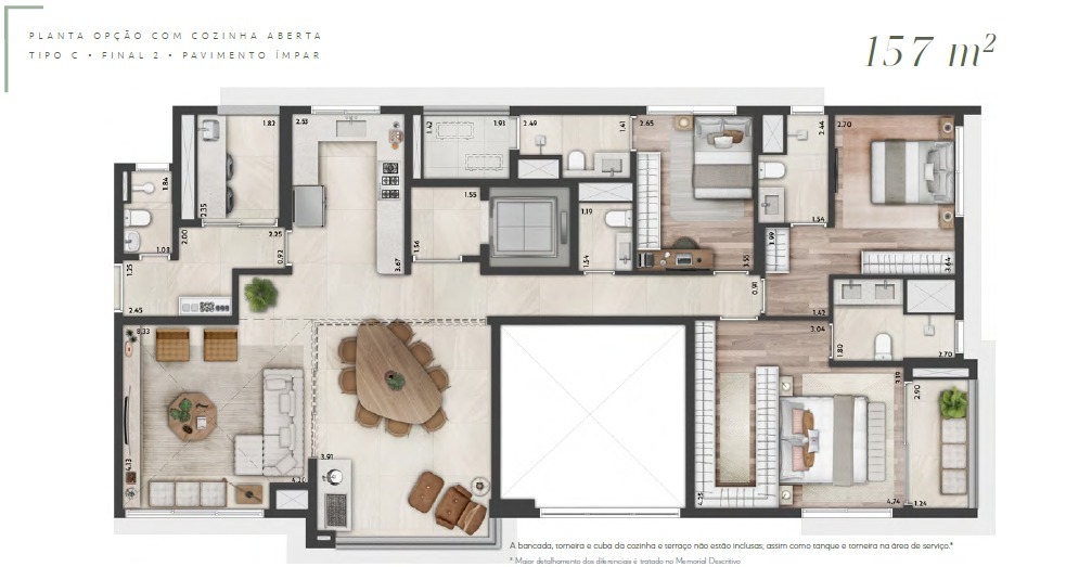 Planta 04 - 3 dorm 157m²