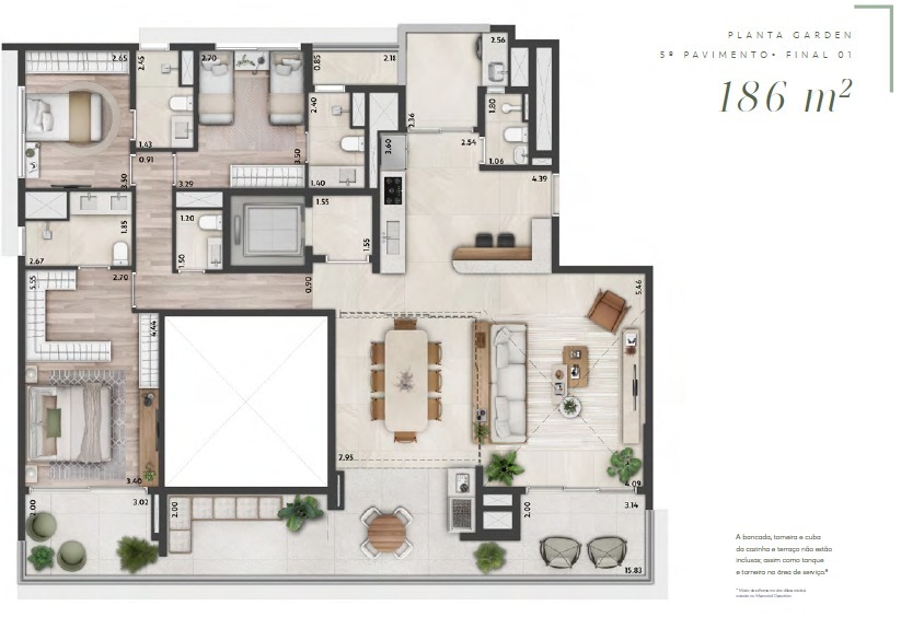 Planta 05 - 3 dorm 186m²