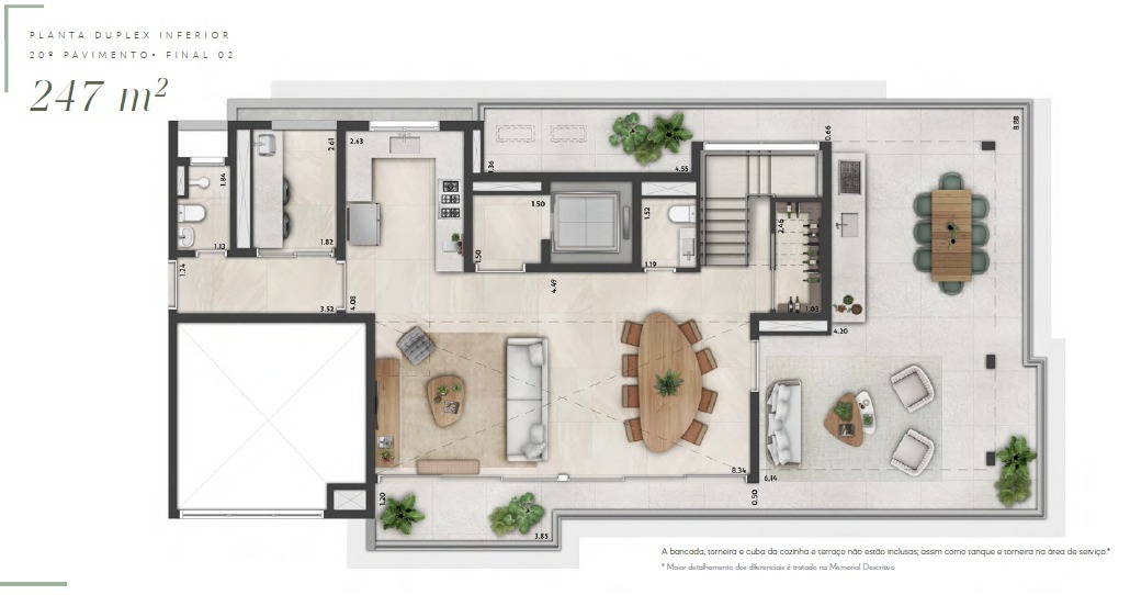 Planta 06 - 3 dorm 247m² cobertura inferior