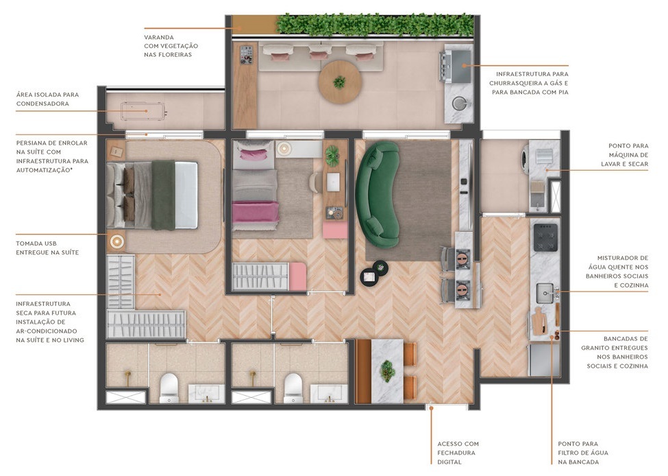 Planta 01 - 2 dorm 69m²