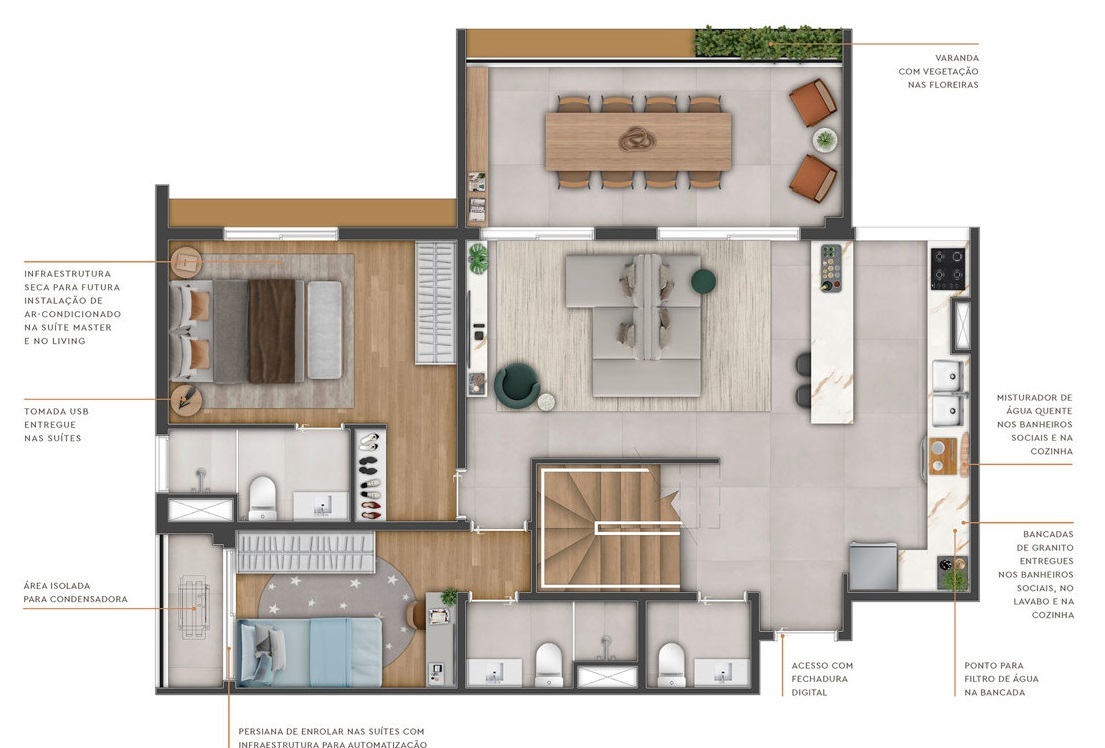 Planta 05 - 3 dorm 173m² - cobertura duplex - inferior