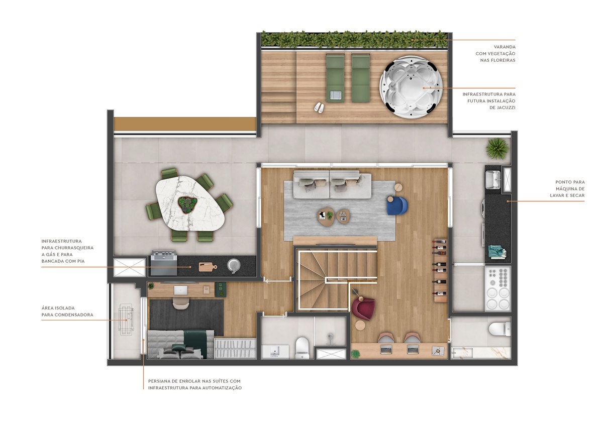 Planta 06 - 3 dorm 173m² - cobertura duplex - superior
