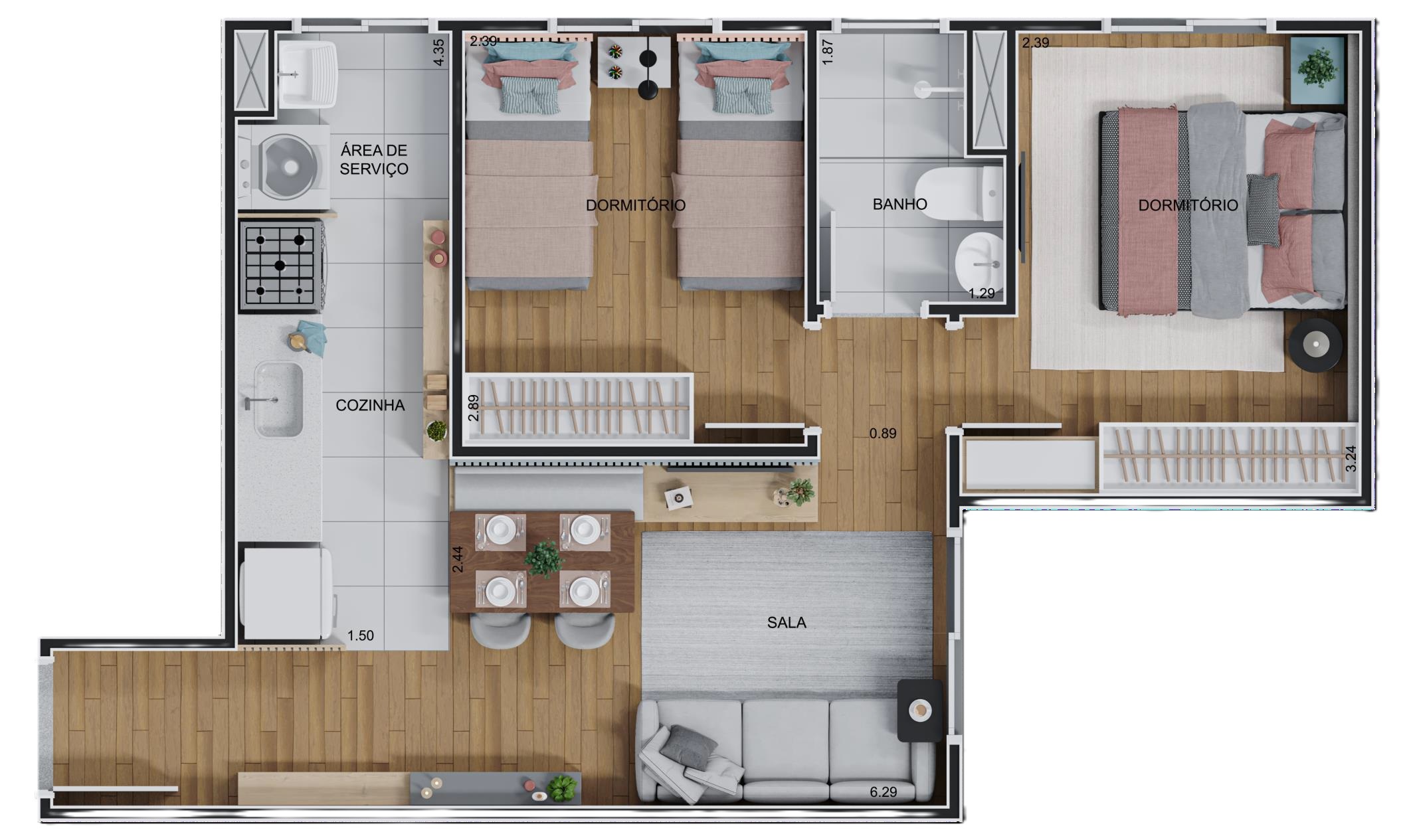 Planta 01 - 2 dorm 40,64m²