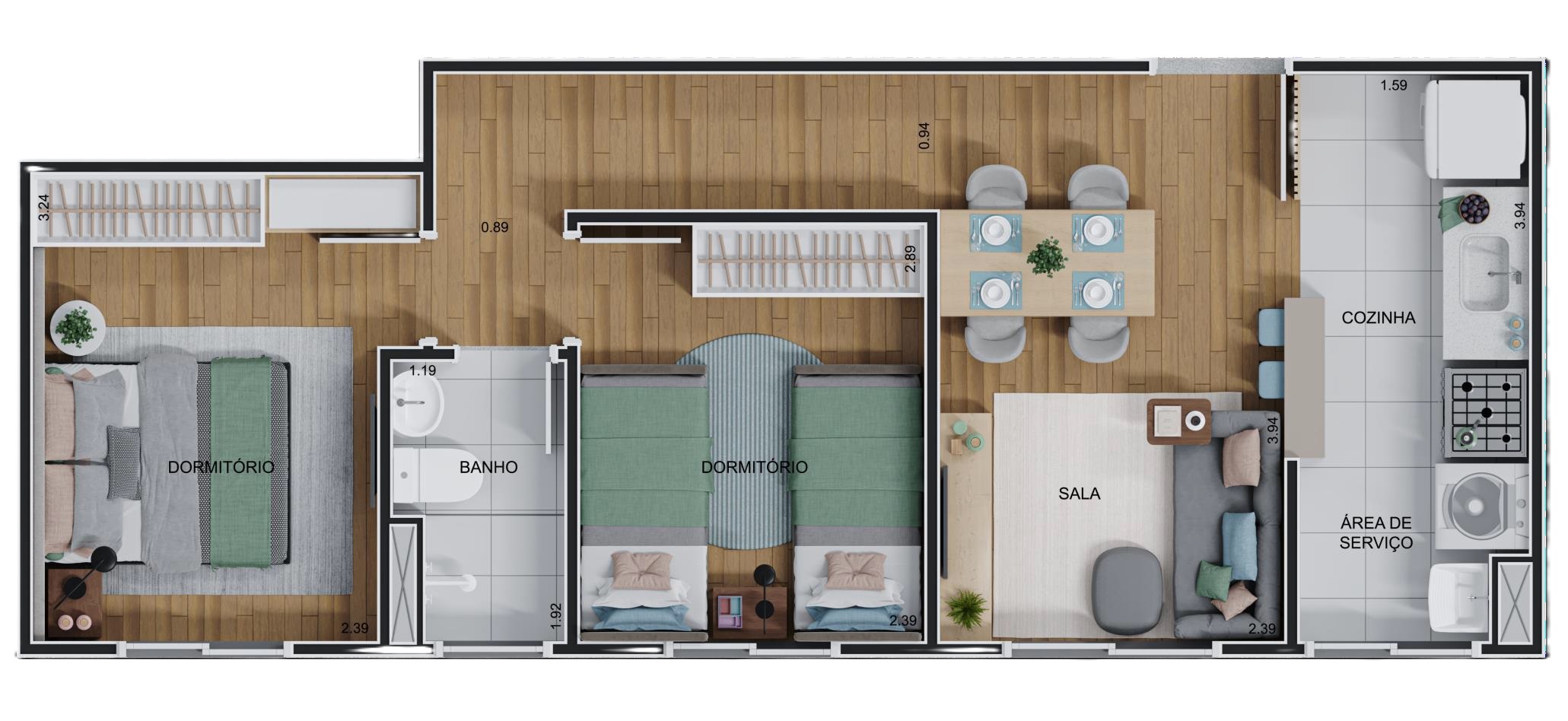 Planta 03 - 2 dorm 41,84m²