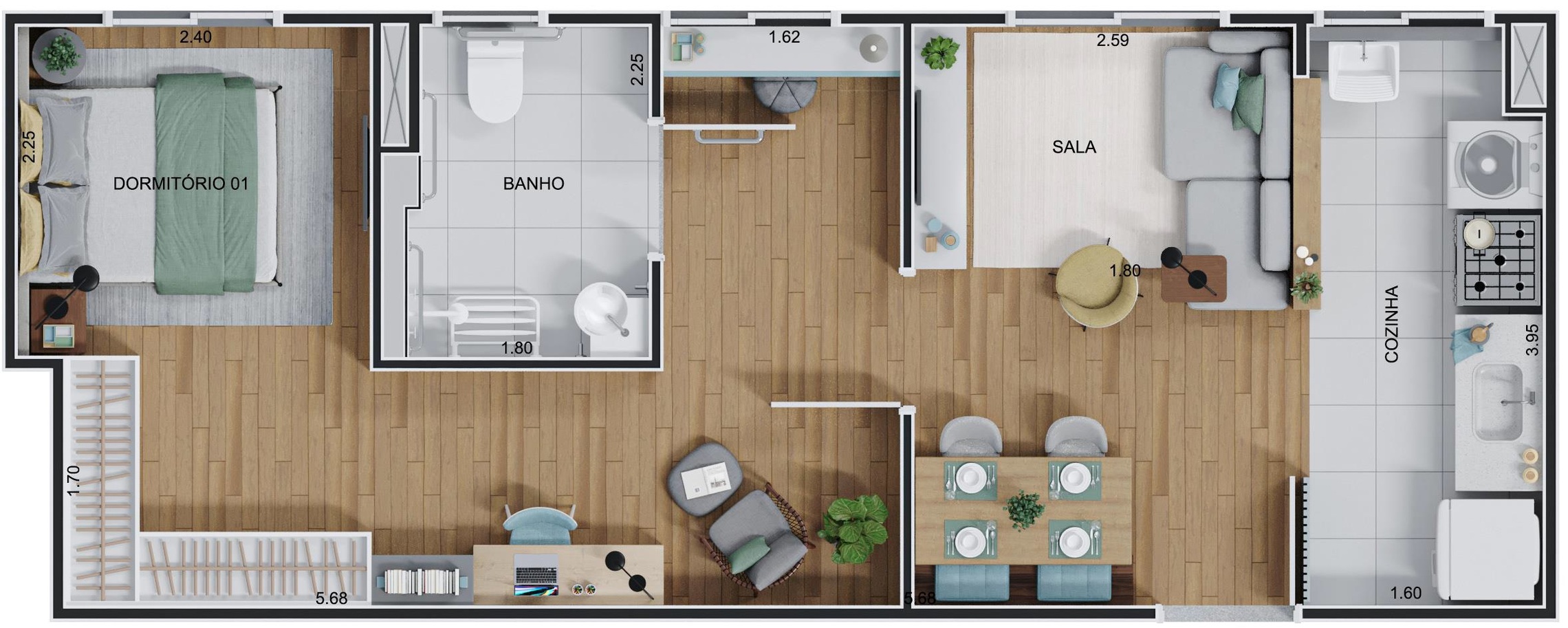 Planta 04 - 1 dorm 43,31m²