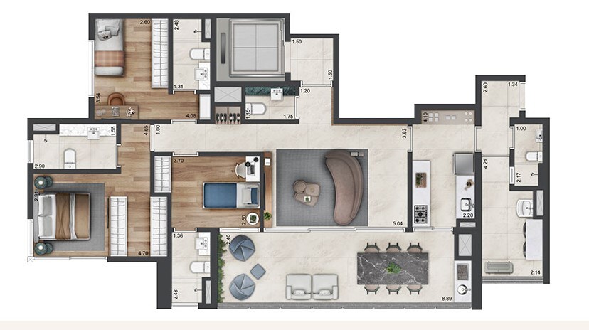 Planta 01 - 3 dorm 142m²
