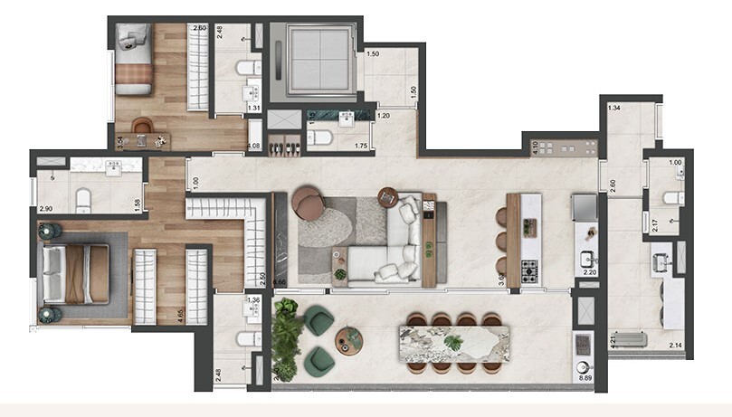 Planta 02 - 2 dorm 142m² - opção