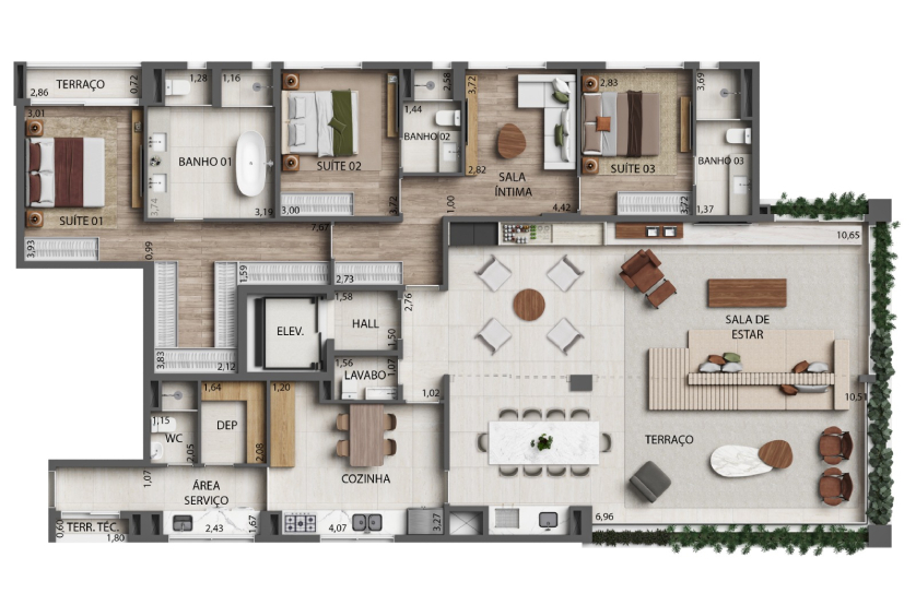 Planta 06 - 3 dorm 241m² - opção 3