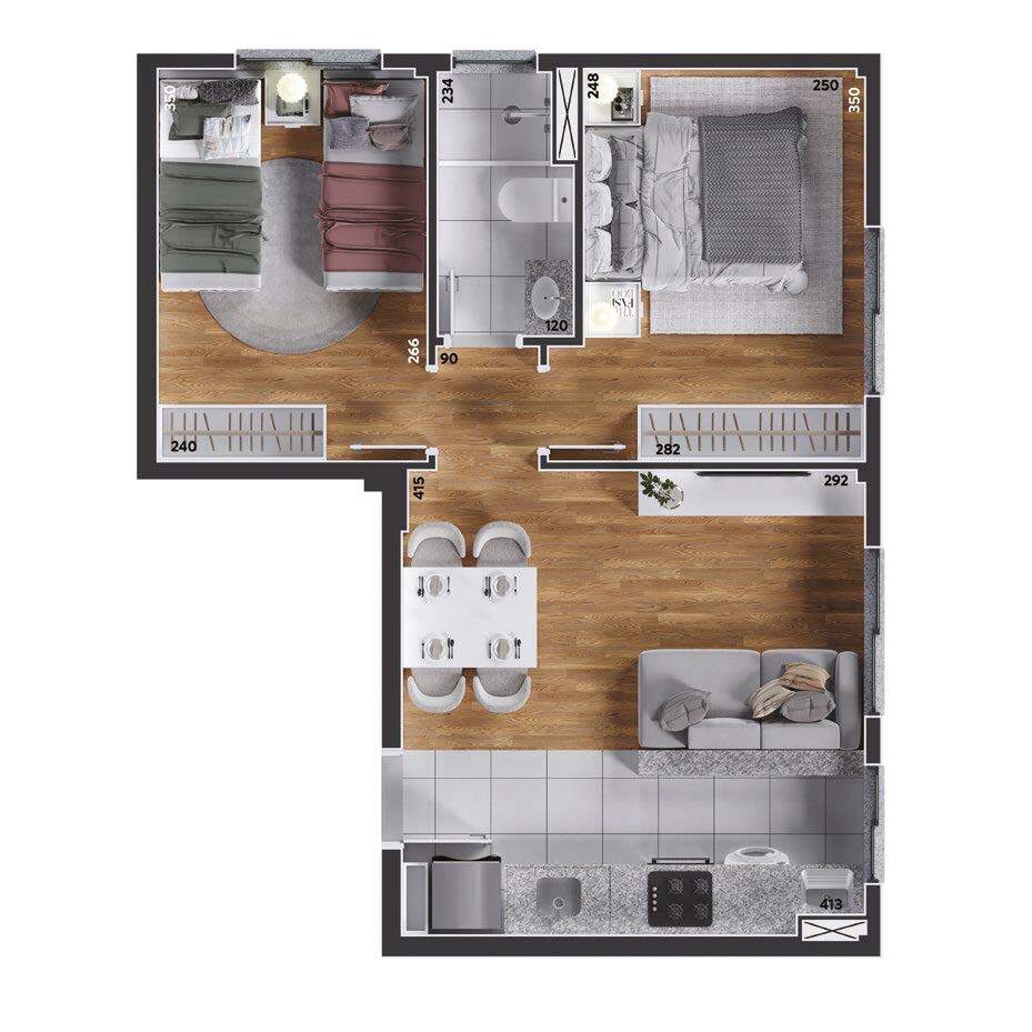 Planta 01 - 2 dorm 44,17m²
