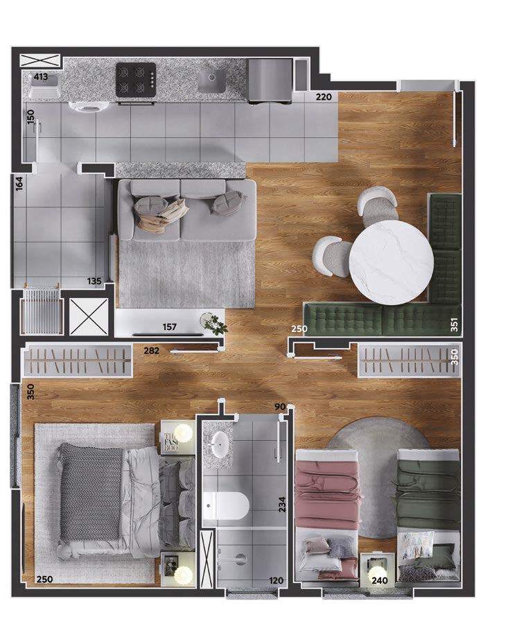Planta 02 - 2 dorm 50,92m²