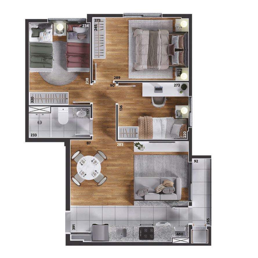 Planta 04 - 3 dorm 54,85m²