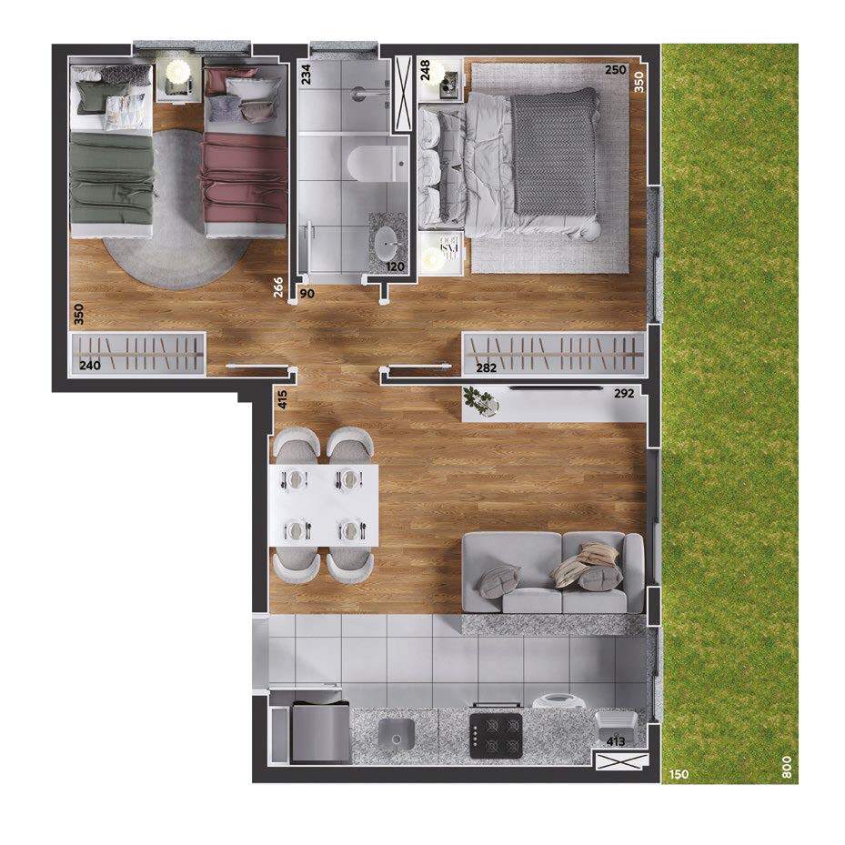 Planta 05 - 2 dorm 56,21m² - garden