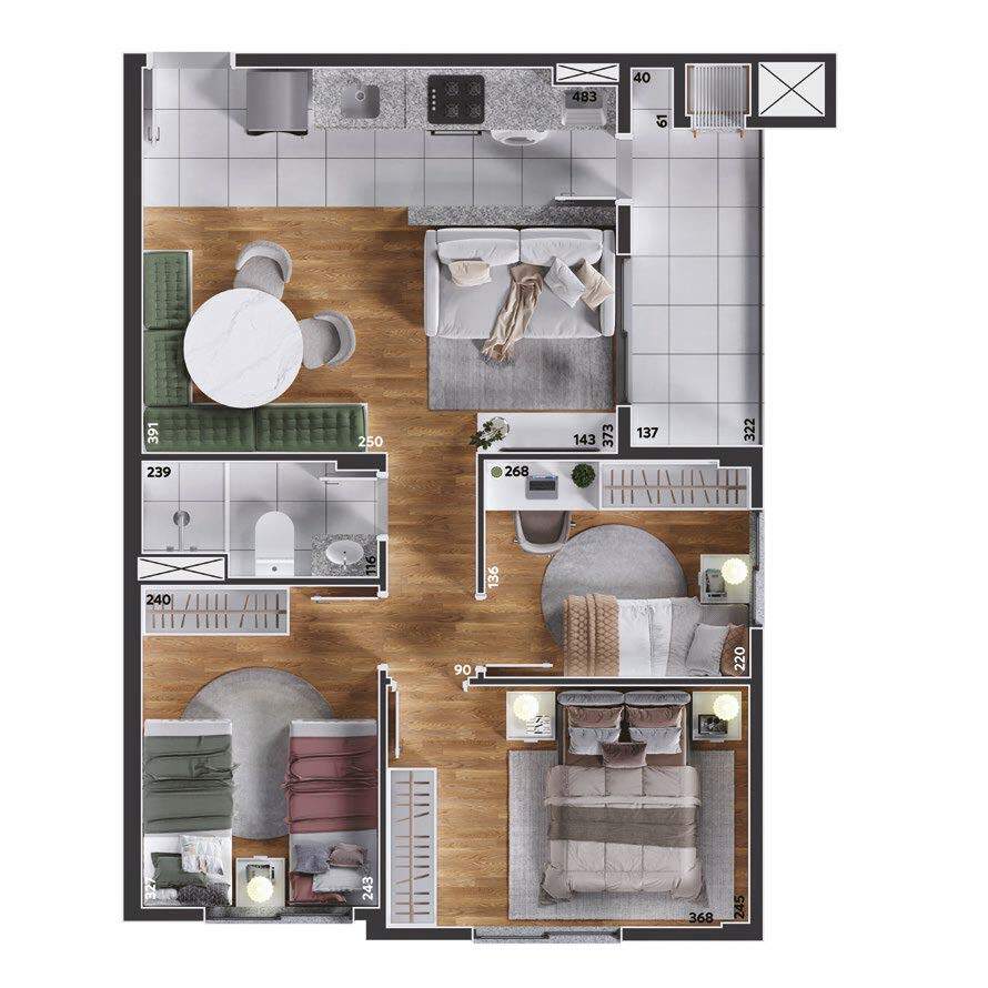 Planta 07 - 3 dorm 58,07m²