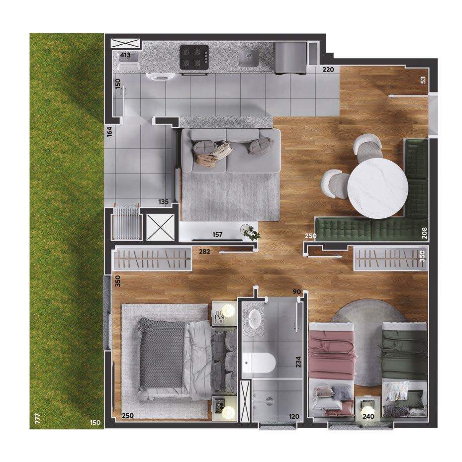 Planta 09 - 2 dorm 63,39m² - garden