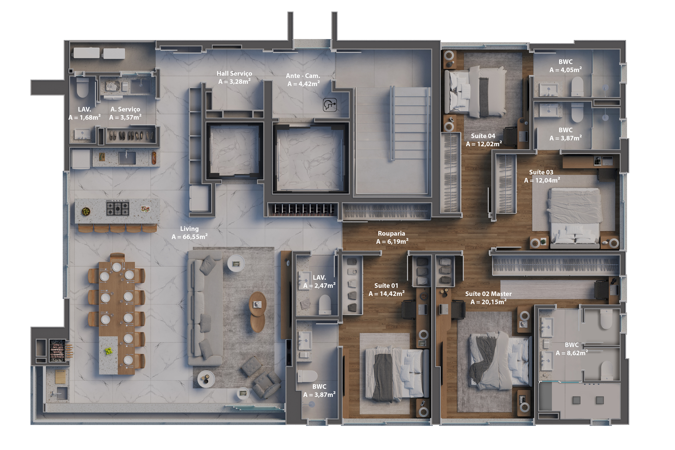 Planta 01 - 4 dorm 190,91m²