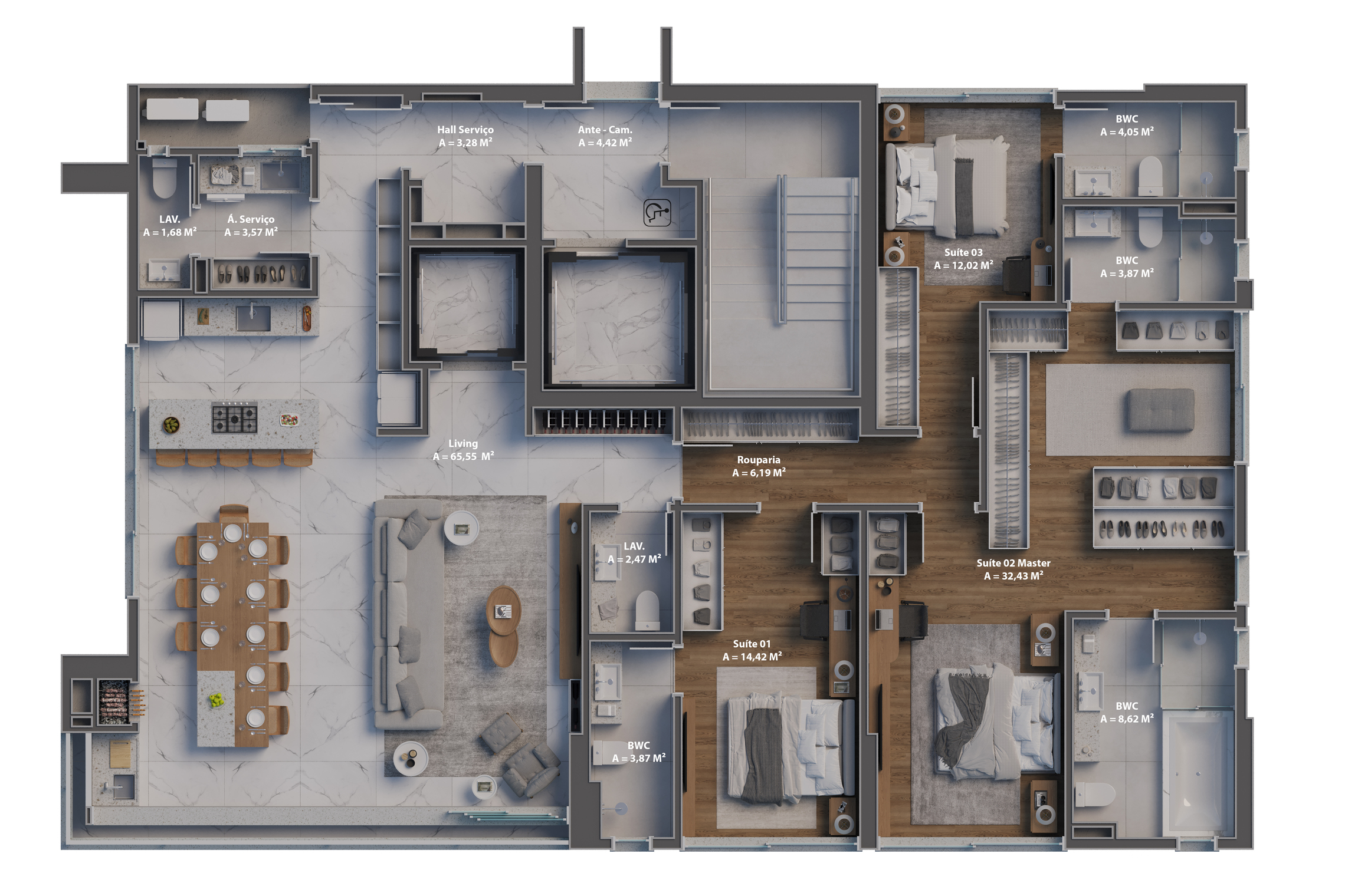 Planta 02 - 3 dorm 190,91m² - opção 1