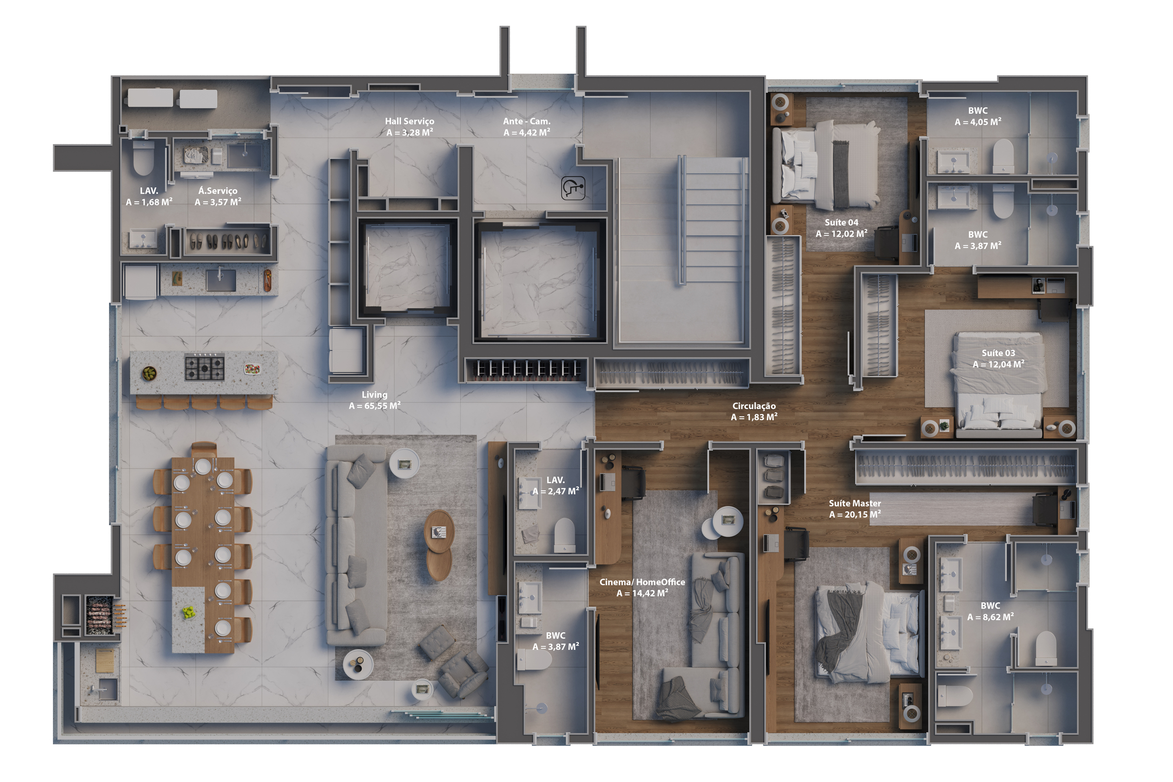 Planta 03 - 3 dorm 190,91m² - opção 2